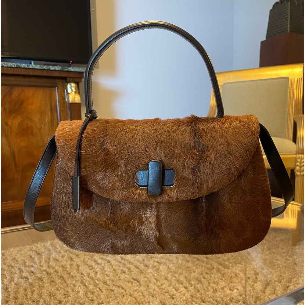 Authentic Gucci by Tom Ford Brown Calf Hair Top Handle Handbag